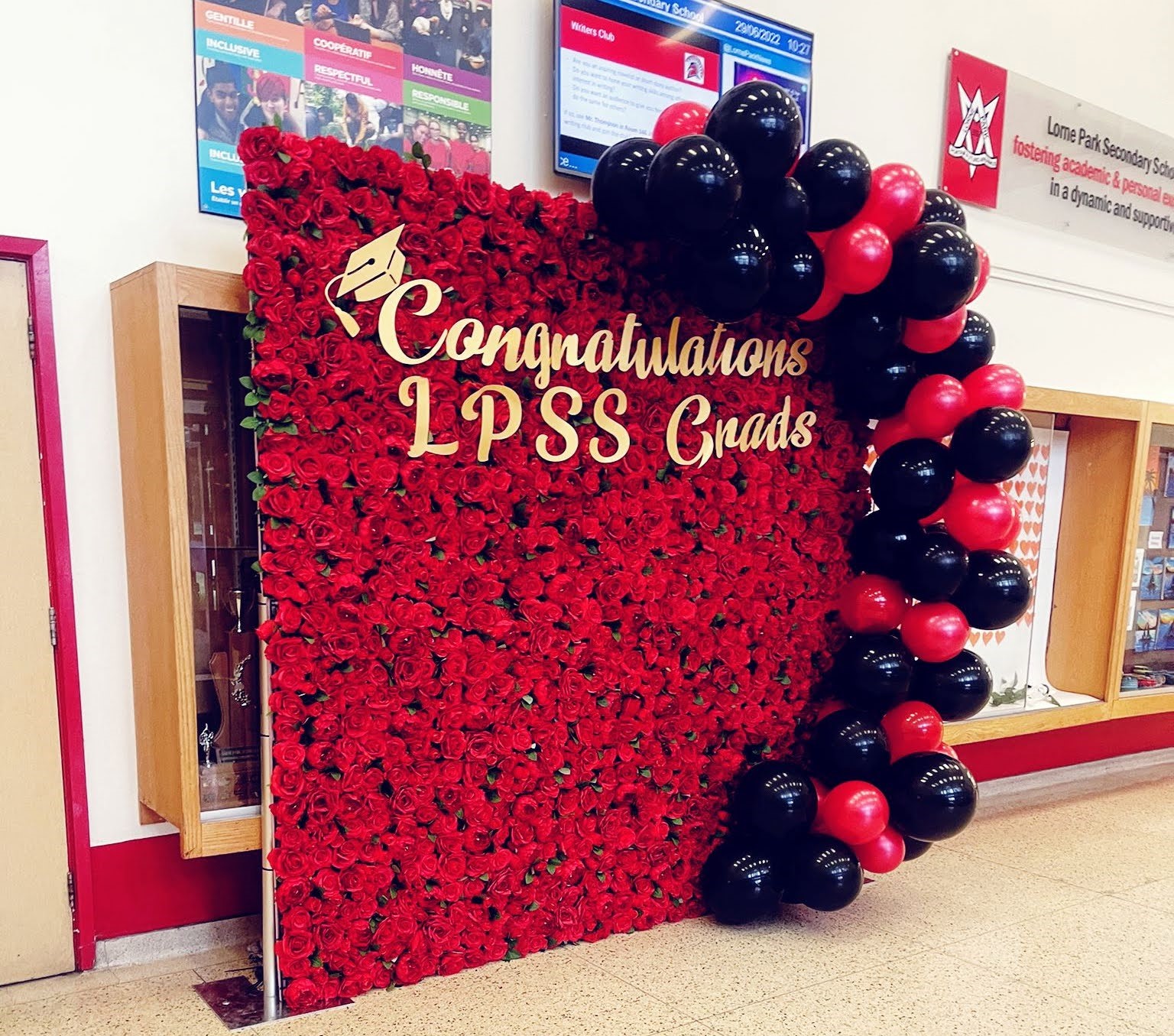 graduation red roses flower wall ancaster