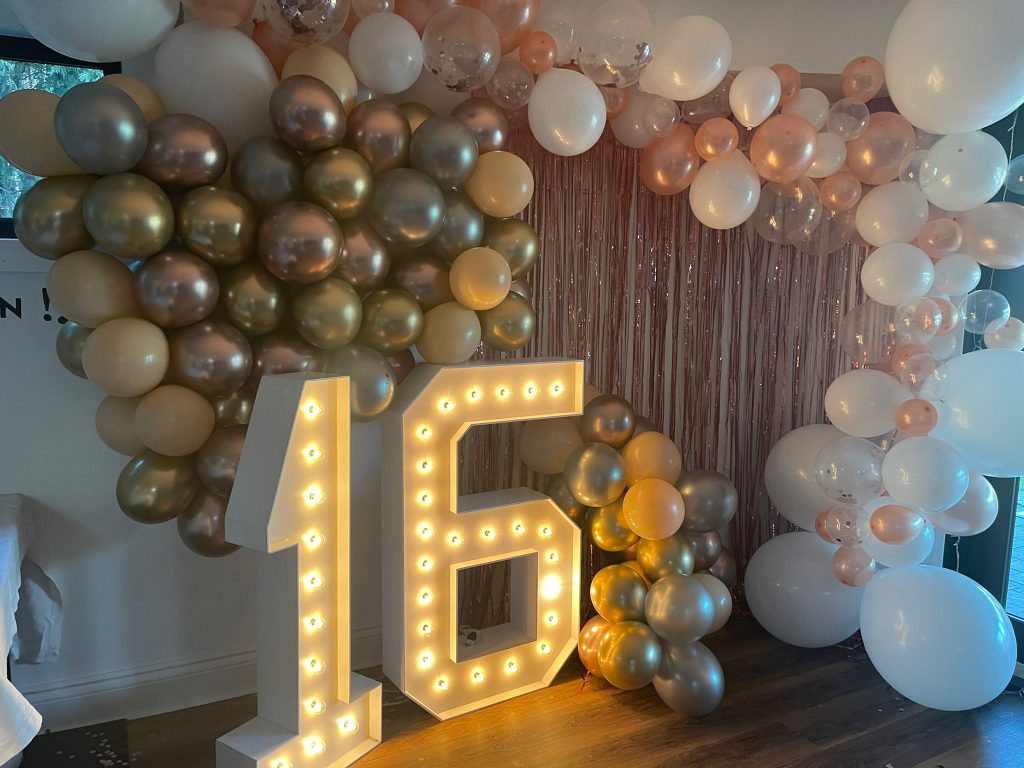 Balloon decor and marquee numbers