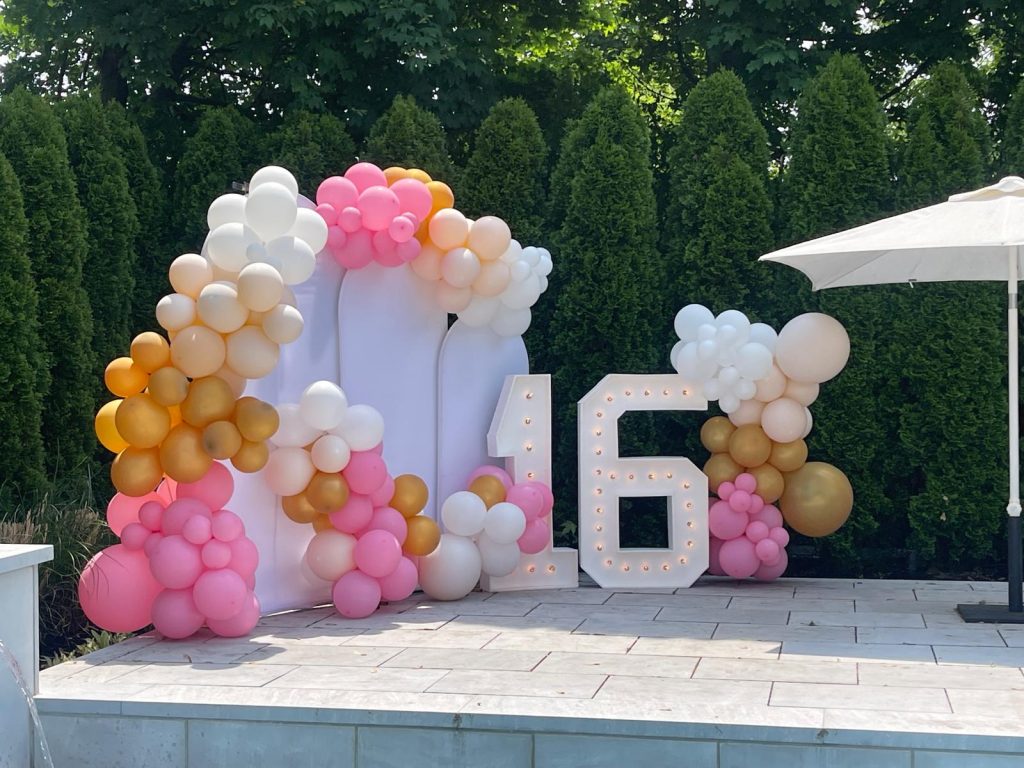 chiara arch, balloon decor and marquee numbers in Quinte West